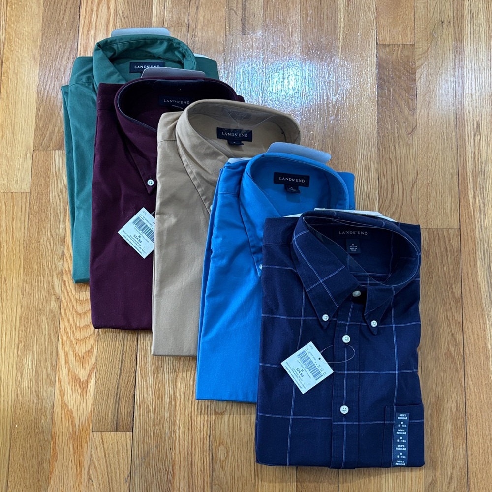 Lands' End Men's Casual Button Down Shirts - Green, Tan, Blue, Burgundy, Navy